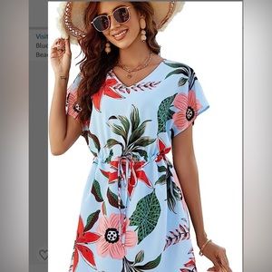 Blue flower print swim coverup size large.. super flattering